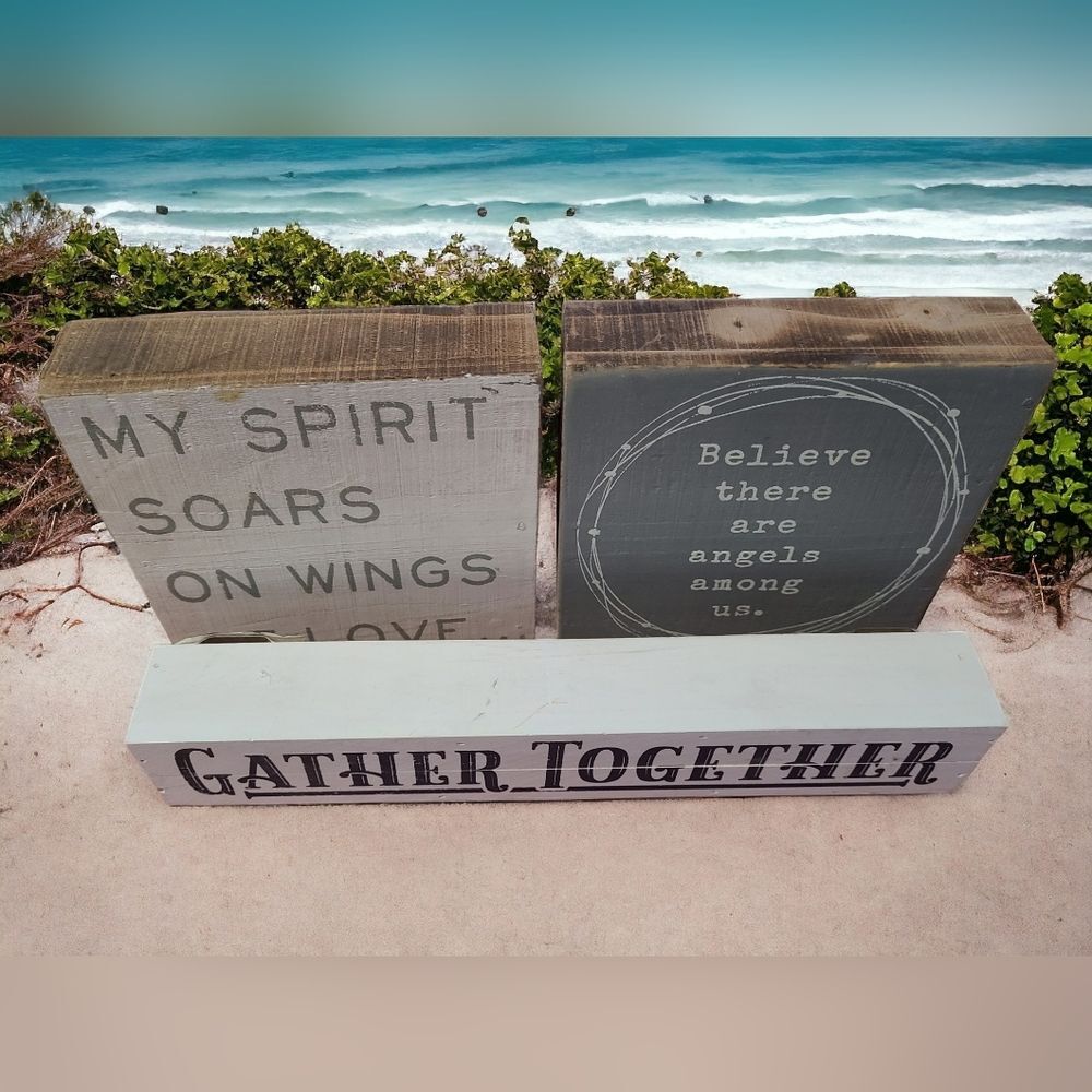 Set of 3 Spiritual Uplifting Wood Signs with wall hardware or placed to sit.